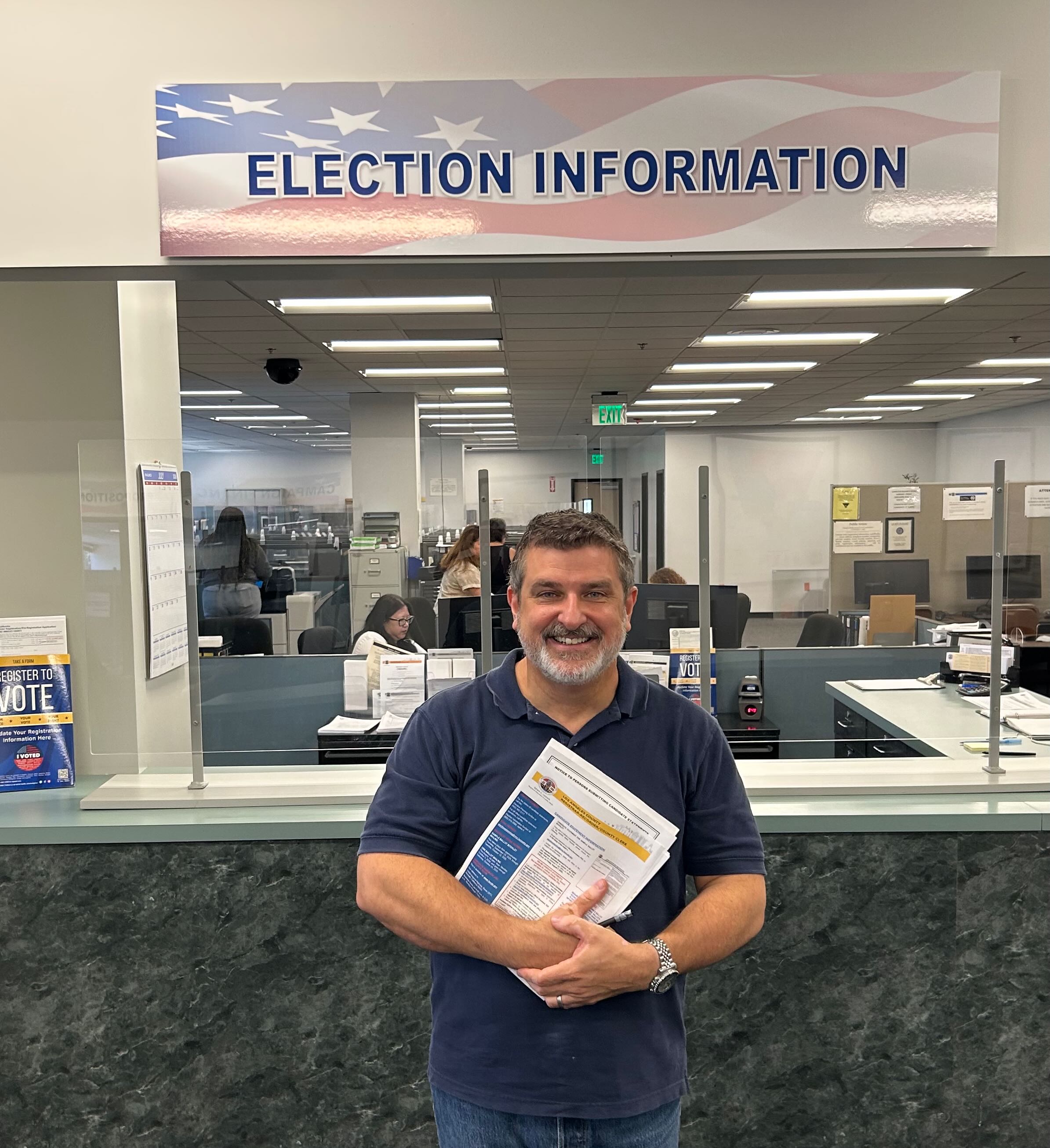 Paul collecting his candidacy paperwork at the L.A. County Registrar-Recorder